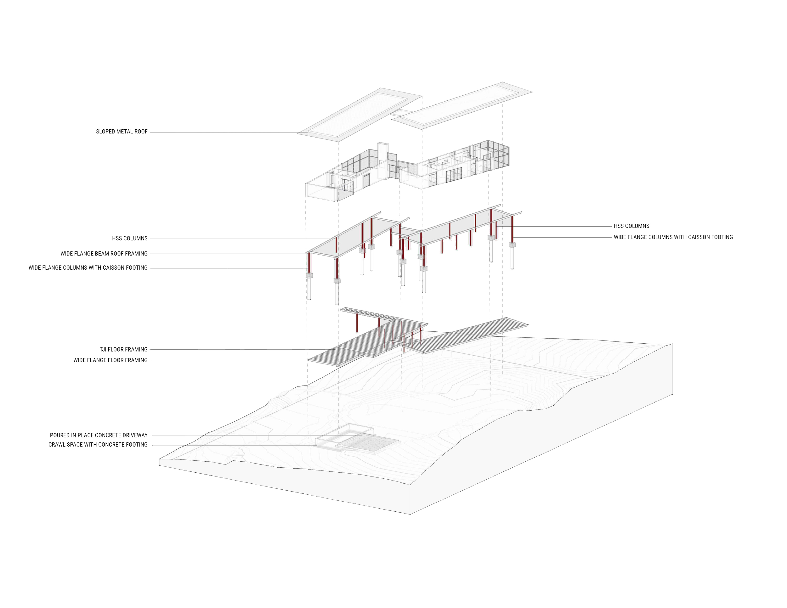 Axon drawing of modern cabin